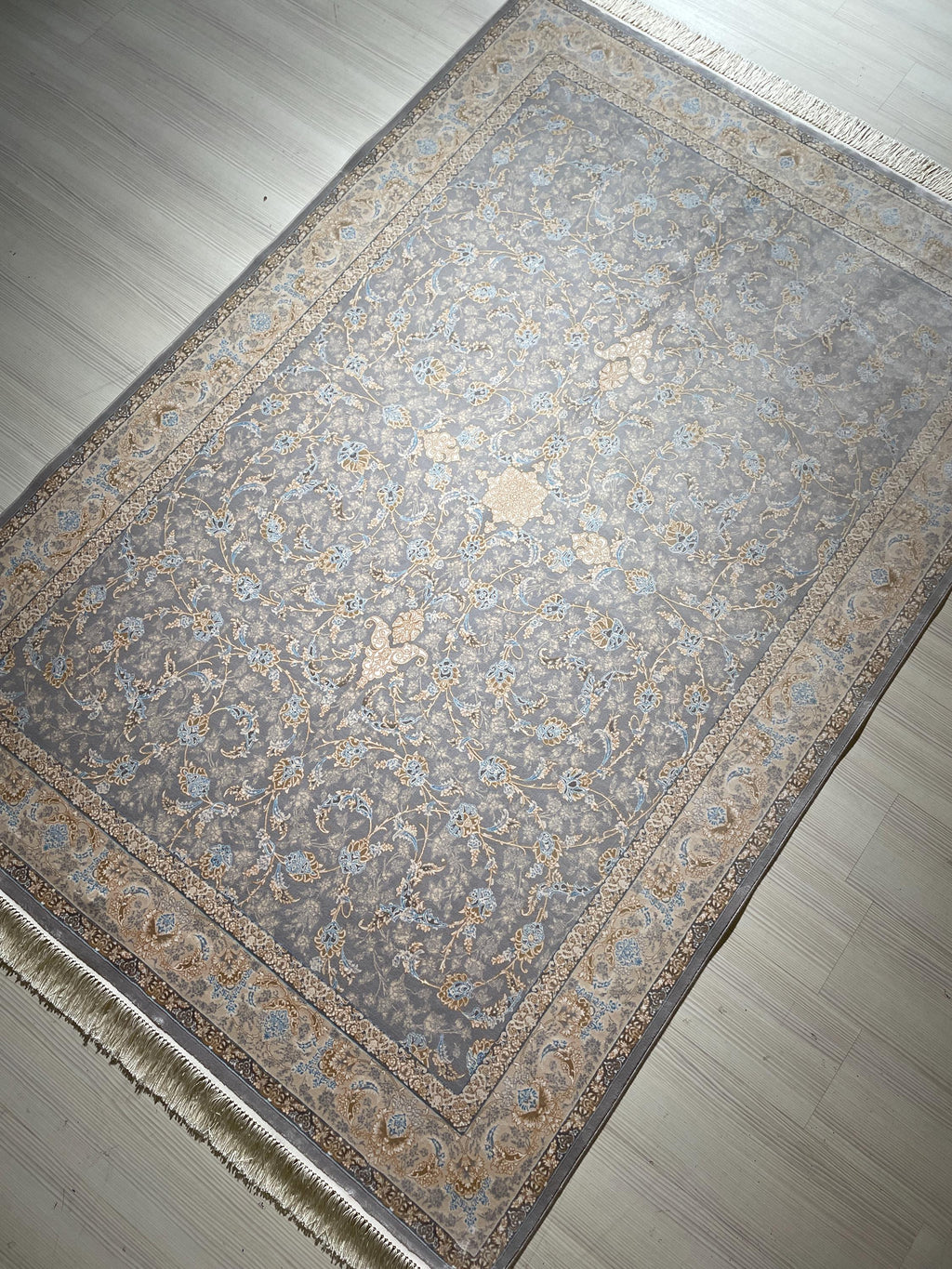 5x8 ft Gray Floral Silk Rug, Turkish Style, Luxury Living Room Rug