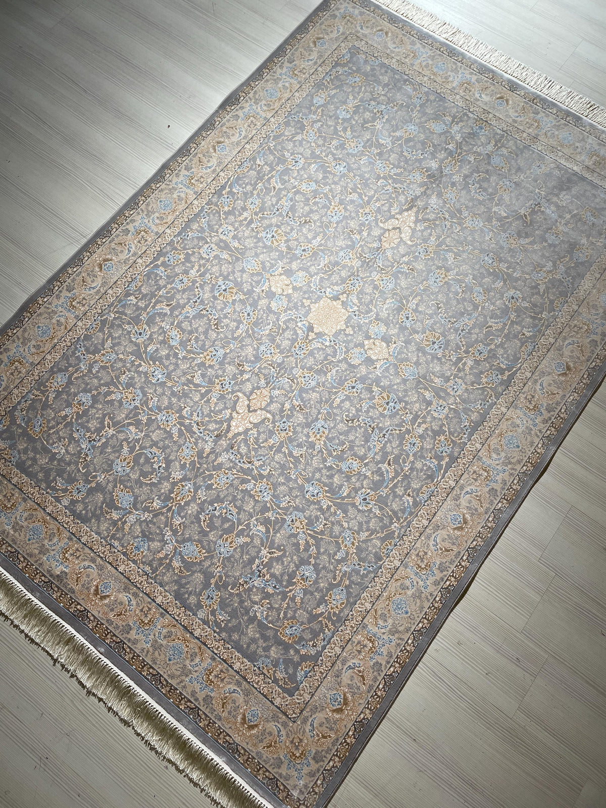 5x8 ft Gray Floral Silk Rug, Turkish Style, Luxury Living Room Rug