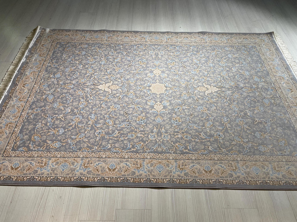 5x8 ft Gray Floral Silk Rug, Turkish Style, Luxury Living Room Rug