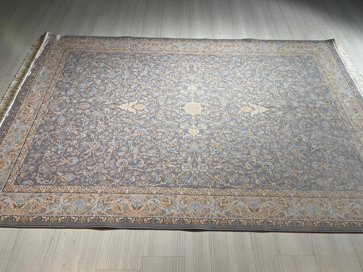 5x8 ft Gray Floral Silk Rug, Turkish Style, Luxury Living Room Rug