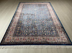 6x8 ft Navy Blue Turkish Silk Rug, Floral Area Rug, Luxury Living Room Decor