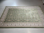 5x8 ft Green Beige Silk Rug, Floral Pattern, Turkish Style Living Room Rug