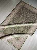 5x8 ft Green Beige Silk Rug, Floral Pattern, Turkish Style Living Room Rug