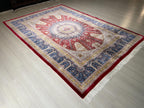 6x8 ft Red Silk Rug, Medallion Design, Modern Oriental Rug