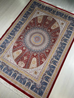 6x8 ft Red Silk Rug, Medallion Design, Modern Oriental Rug