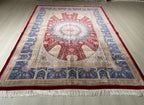 6x8 ft Red Silk Rug, Medallion Design, Modern Oriental Rug