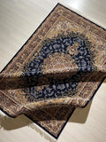 5x8 ft Silk Rug, Navy Floral Medallion, Classic Luxury Area Rug, Elegant Turkish Home Decor