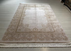 5x8 ft Modal Silk Ivory Rug, Turkish Carpet, Elegant Living Room Rug, Vintage Border Design