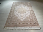 5x8 ft Modal Silk Area Rug, Ivory Medallion Rug, Turkish Style Carpet