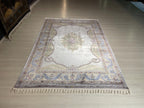 5x8 ft Gray Floral Medallion Modal Silk Rug, Luxury Living Room Area Rug