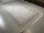 5x8 ft Beige Brown Bamboo Area Rug, Medallion Carpet, Elegant Living Room Rug