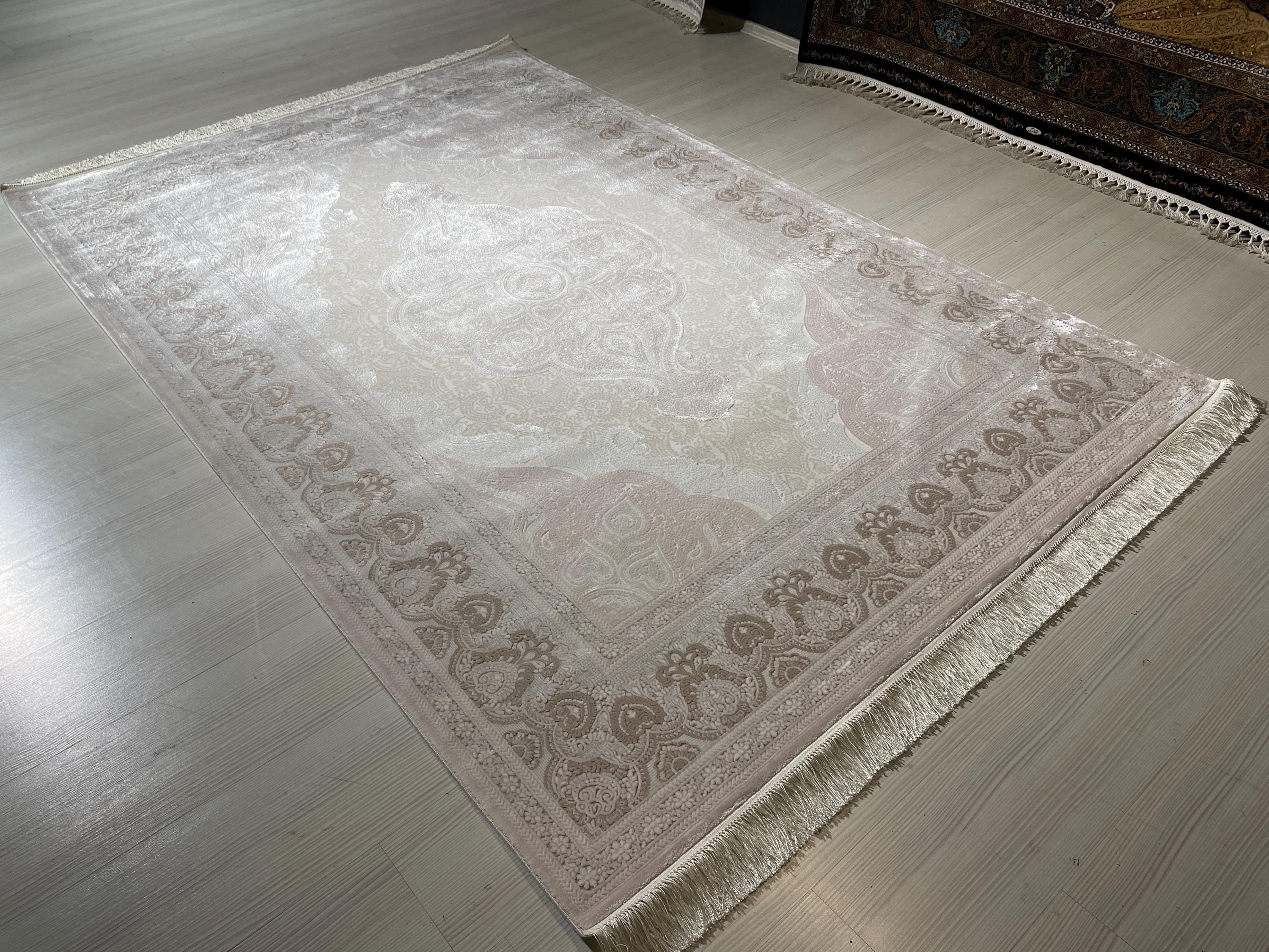 5x8 ft Beige Brown Bamboo Area Rug, Medallion Carpet, Elegant Living Room Rug