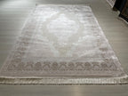 5x8 ft Beige Brown Bamboo Area Rug, Medallion Carpet, Elegant Living Room Rug