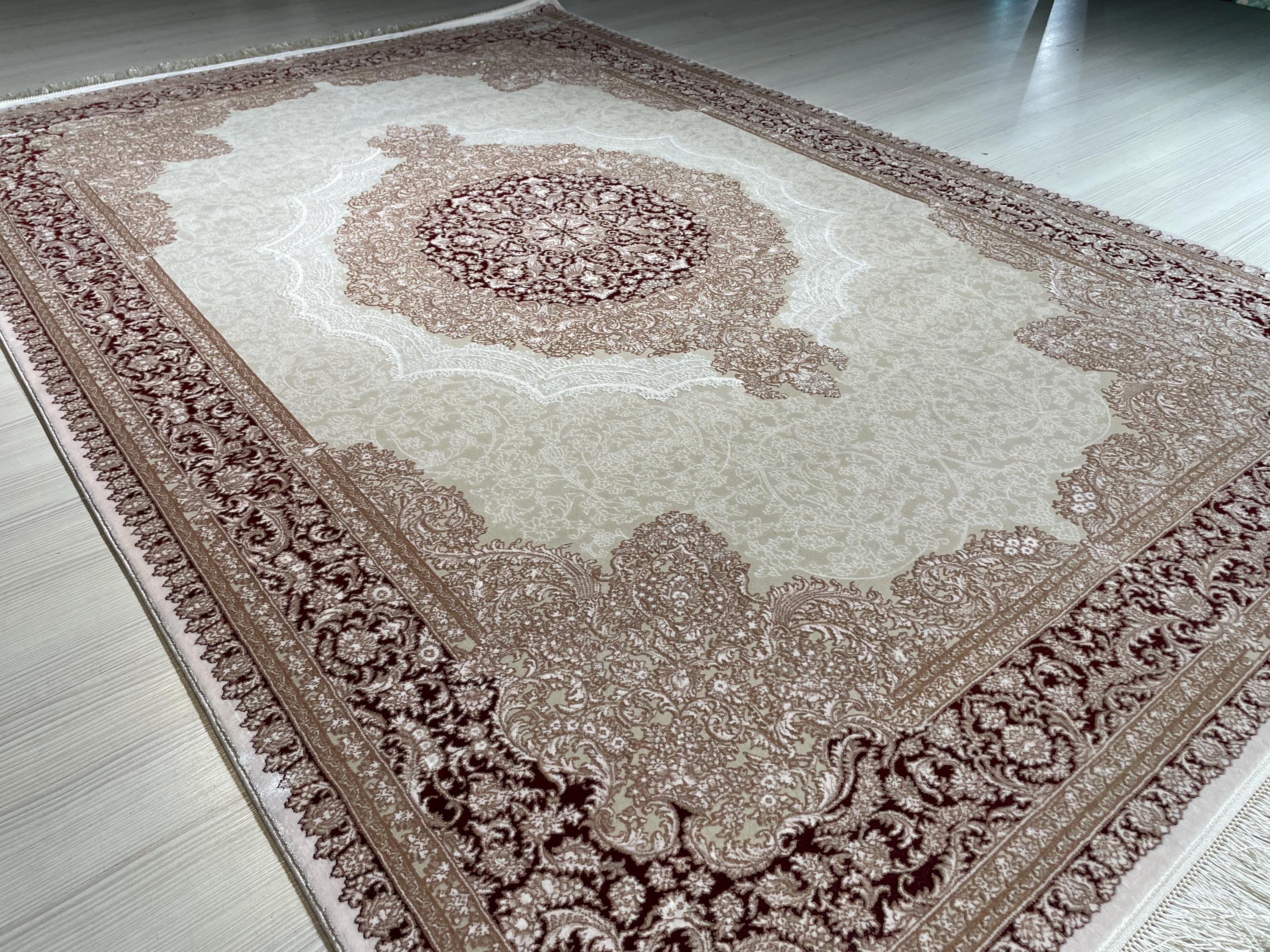 5x8 ft Burgundy Ivory Bamboo Area Rug, Turkish Luxury Carpet, Classic Living Room Rug