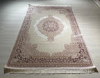 5x8 ft Burgundy Ivory Bamboo Area Rug, Turkish Luxury Carpet, Classic Living Room Rug