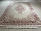 5x8 ft Burgundy Ivory Bamboo Area Rug, Turkish Luxury Carpet, Classic Living Room Rug