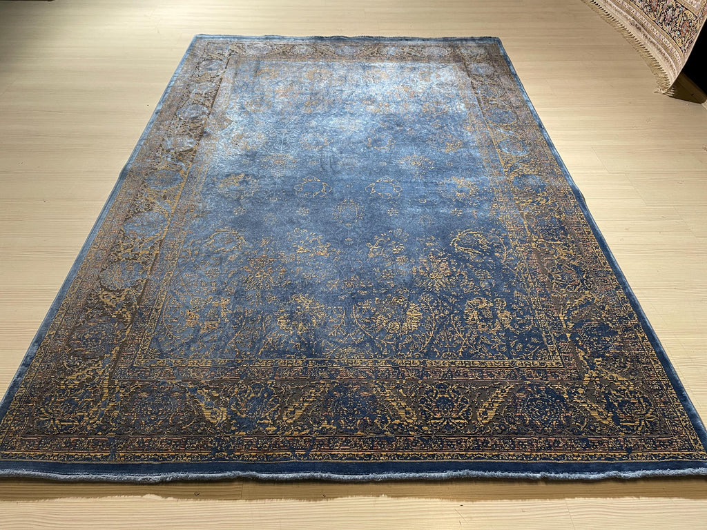 5x8 ft Navy Blue Gold Luxury  Area Rug, Turkish Style Living Room Carpet