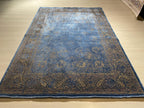 5x8 ft Navy Blue Gold Luxury  Area Rug, Turkish Style Living Room Carpet