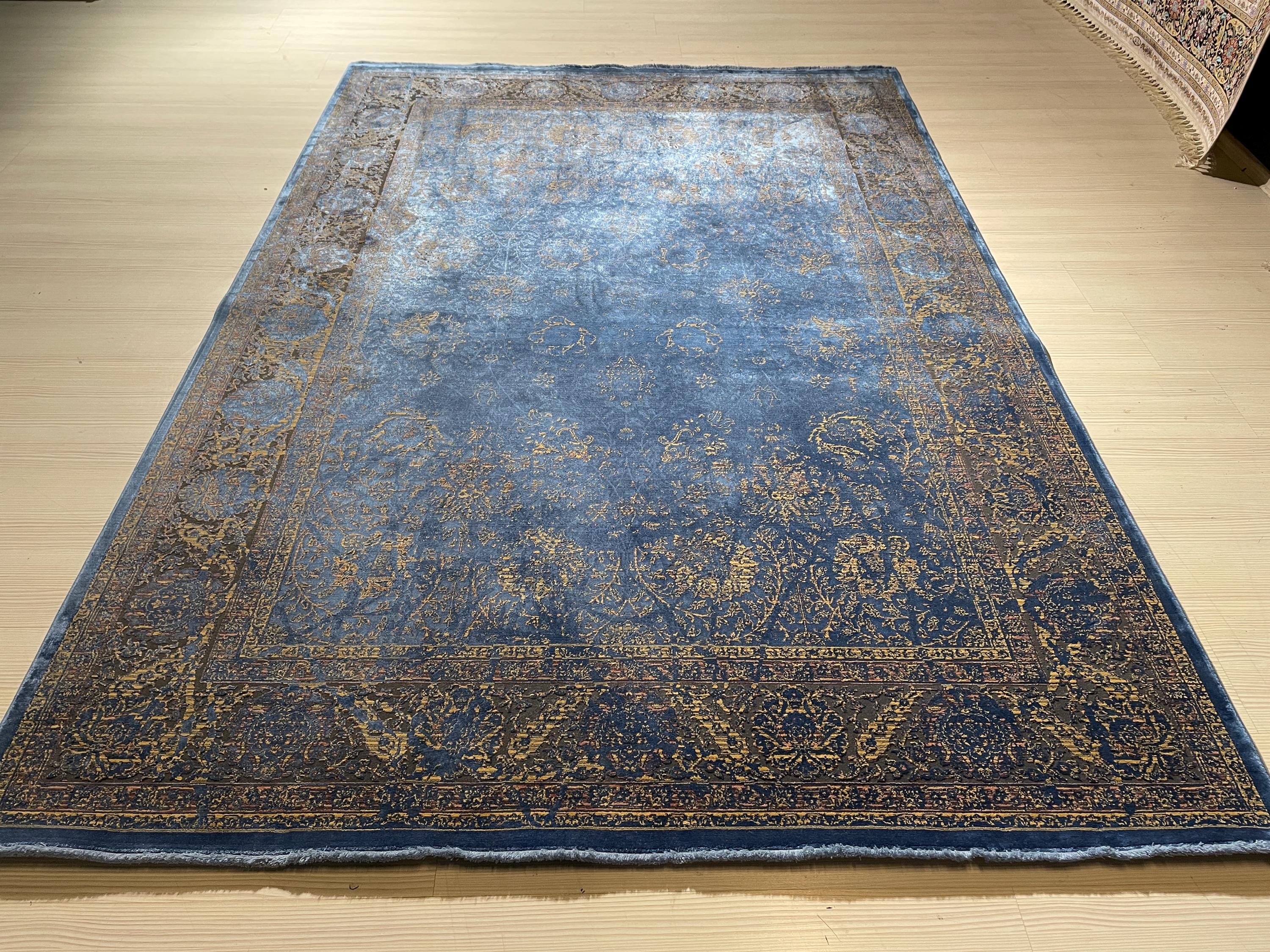 5x8 ft Navy Blue Gold Luxury  Area Rug, Turkish Style Living Room Carpet