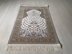 Tree of Life Bamboo Prayer Rug, Islamic Turkish Prayer Mat, Beige Floral Sajjadah