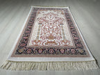 Rose Mihrab Bamboo Prayer Rug, Turkish Islamic Prayer Mat, Floral Muslim Gift