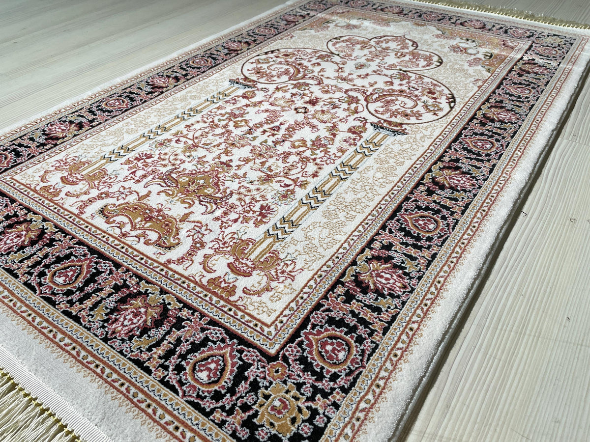 Rose Mihrab Bamboo Prayer Rug, Turkish Islamic Prayer Mat, Floral Muslim Gift