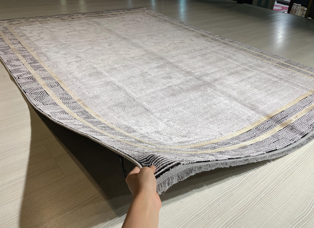 5x8 ft Modern Gray Bamboo Acrylic Rug, Geometric Living Room Area Rug