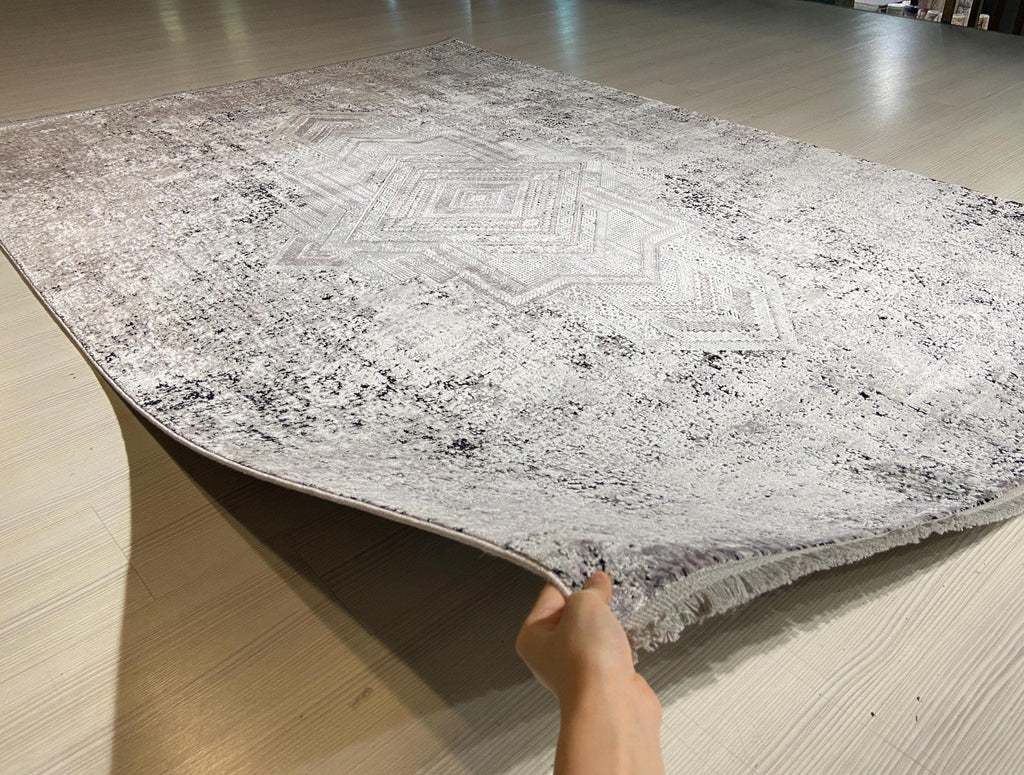 5x8 ft Abstract Diamond Bamboo Rug, Neutral Area Rug, Modern Living Room Carpet
