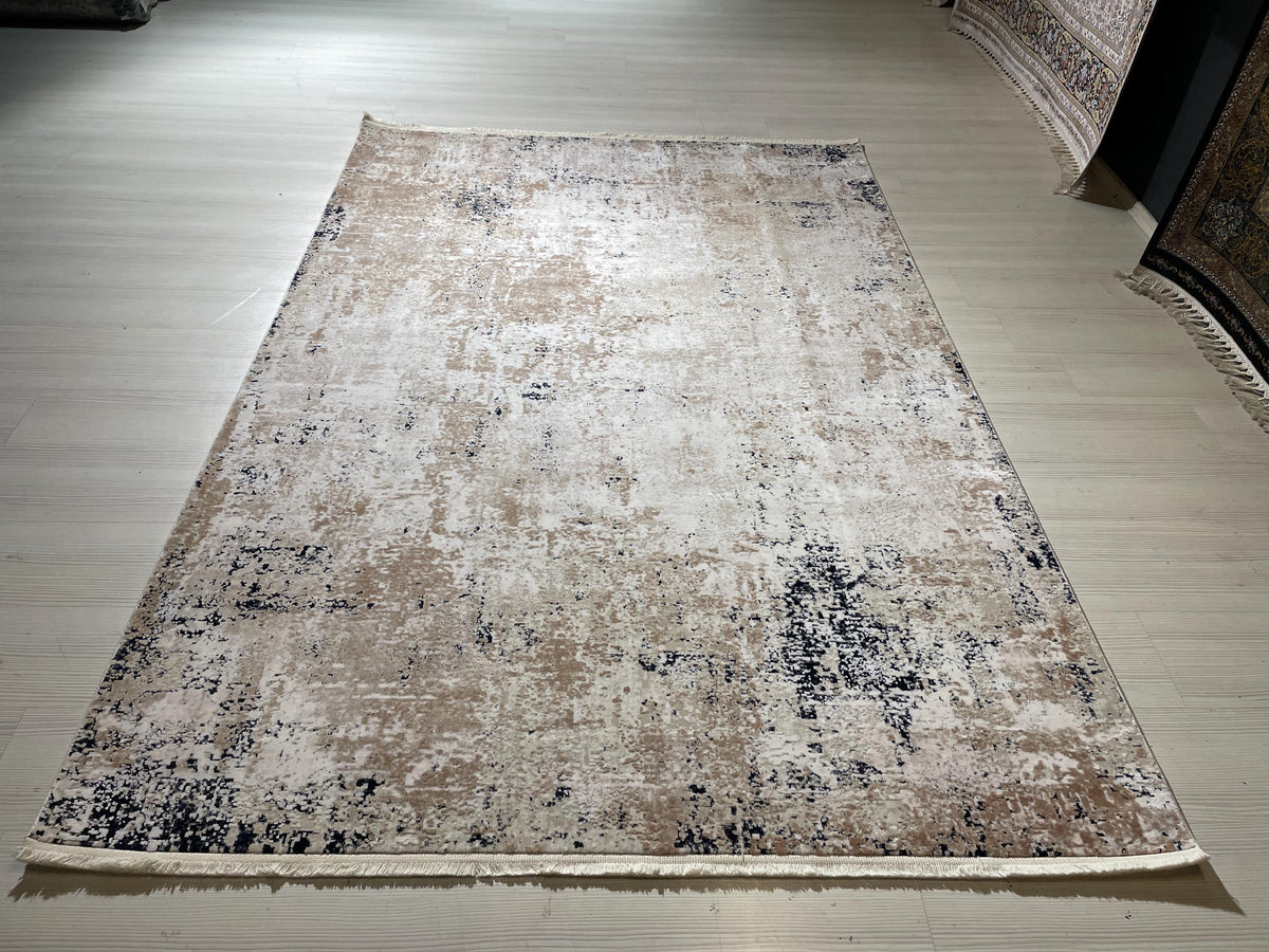 5x8 ft Beige Abstract Bamboo Rug, Modern Area Rug, Neutral Living Room Carpet