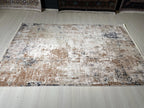 5x8 ft Beige Abstract Bamboo Rug, Modern Area Rug, Neutral Living Room Carpet