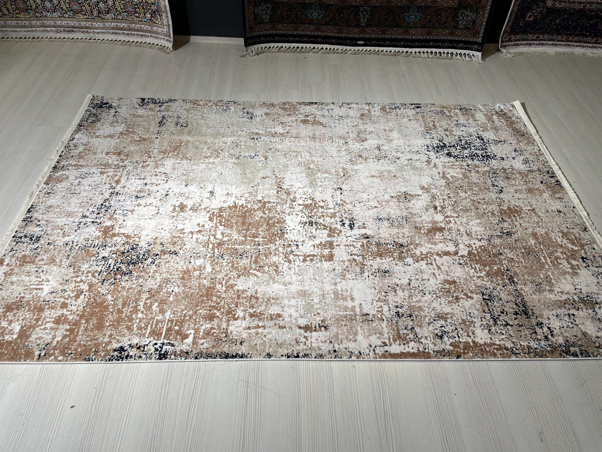 5x8 ft Beige Abstract Bamboo Rug, Modern Area Rug, Neutral Living Room Carpet
