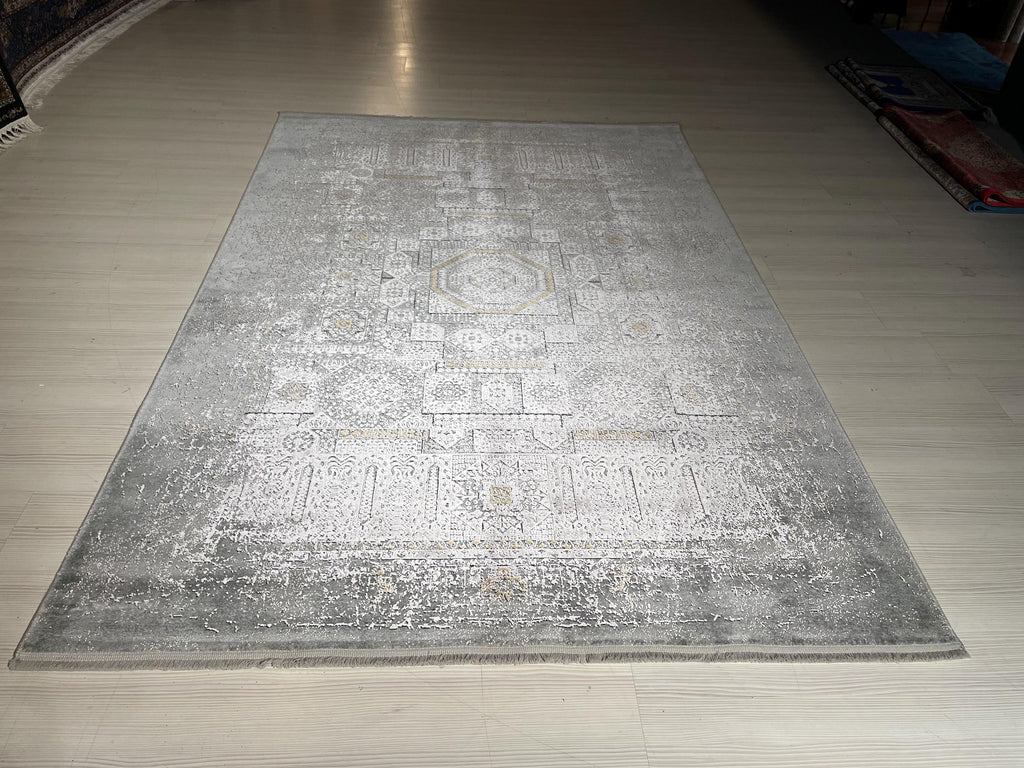5x8 ft Gray Bamboo Rug, Vintage Medallion Area Rug, Modern Living Room Carpet