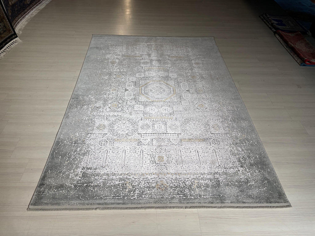 5x8 ft Gray Bamboo Rug, Vintage Medallion Area Rug, Modern Living Room Carpet