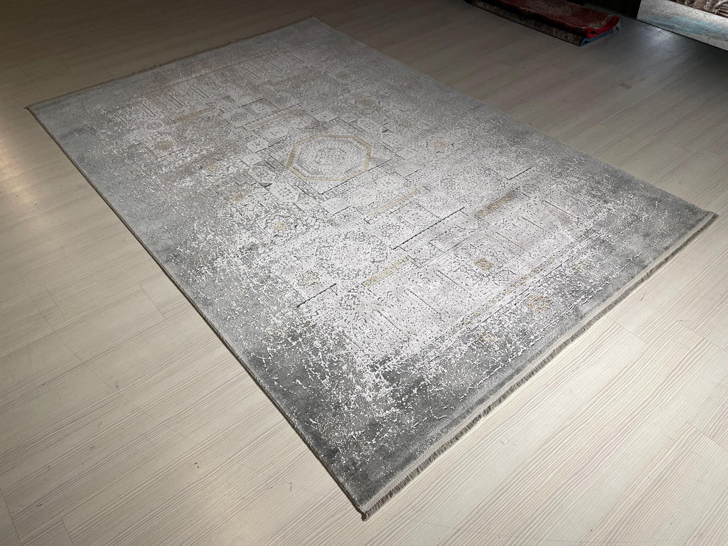 5x8 ft Gray Bamboo Rug, Vintage Medallion Area Rug, Modern Living Room Carpet