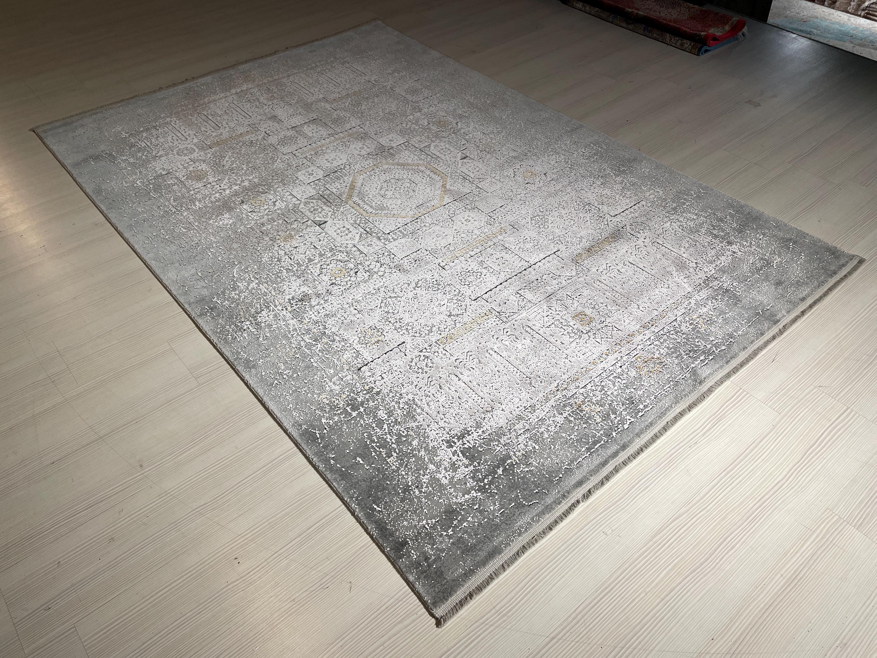 5x8 ft Gray Bamboo Rug, Vintage Medallion Area Rug, Modern Living Room Carpet