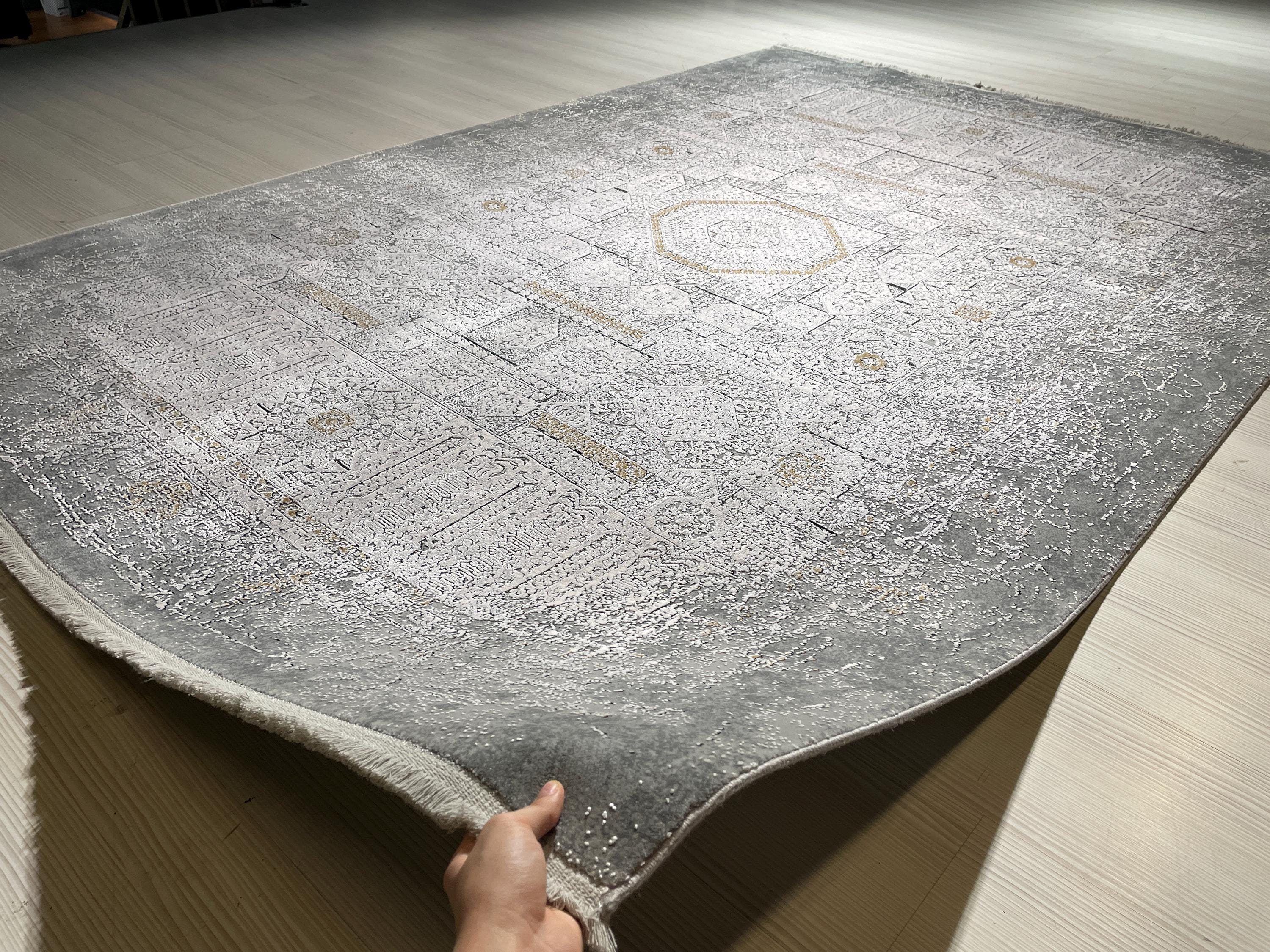 5x8 ft Gray Bamboo Rug, Vintage Medallion Area Rug, Modern Living Room Carpet