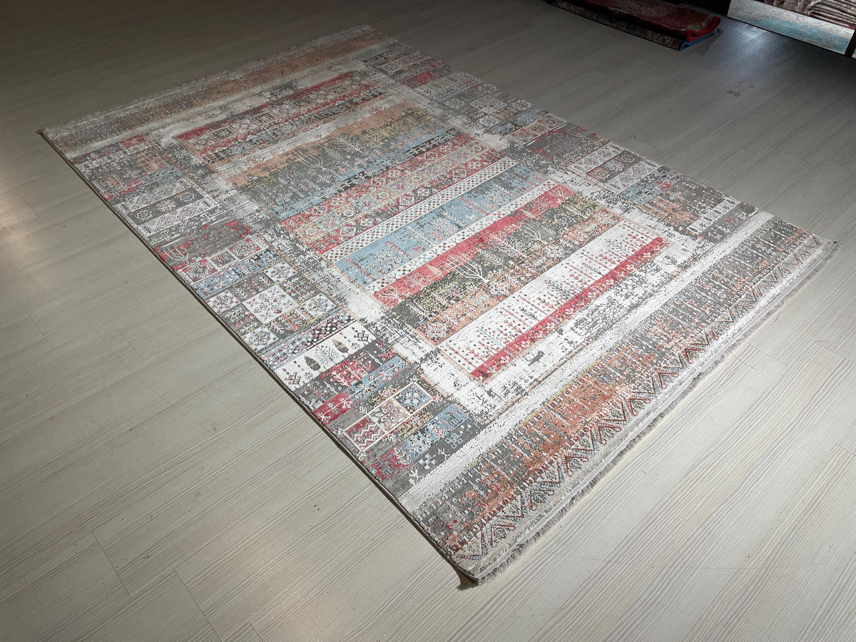5x8 ft Boho Tribal Bamboo Rug, Multicolor Area Rug, Southwestern Living Room Carpet
