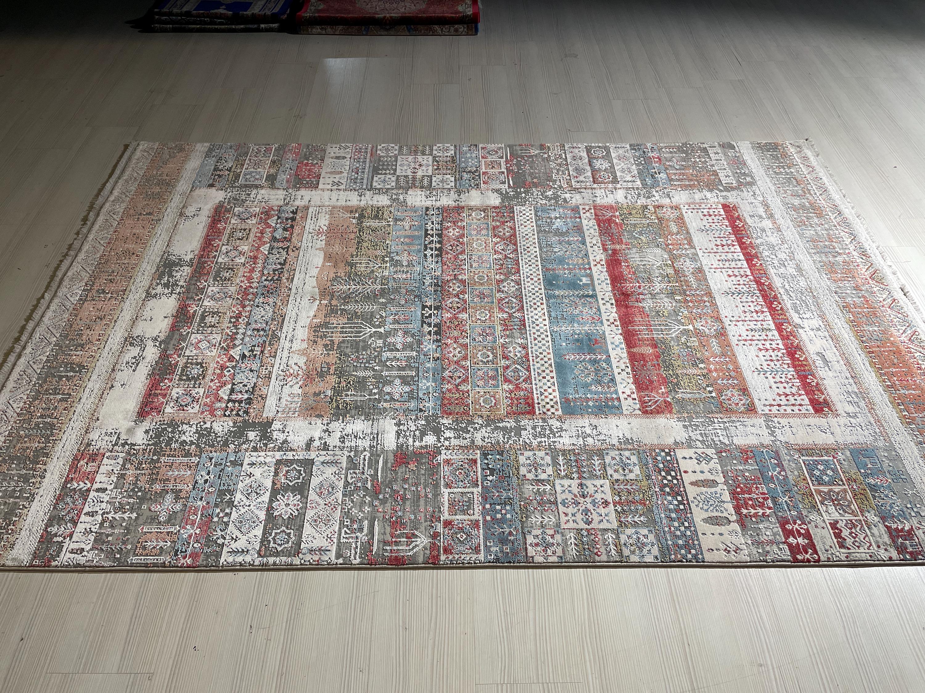 5x8 ft Boho Tribal Bamboo Rug, Multicolor Area Rug, Southwestern Living Room Carpet