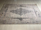 5x8 ft Beige Bamboo Rug, Distressed Medallion Area Rug, Neutral Living Room Carpet