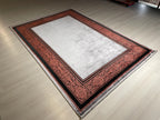 5x8 ft Coral Border Bamboo Rug, Modern Area Rug, Neutral Living Room Carpet