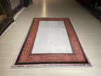 5x8 ft Coral Border Bamboo Rug, Modern Area Rug, Neutral Living Room Carpet
