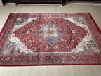 5x8 ft Red Medallion Bamboo Rug, Vintage Area Rug, Traditional Living Room Carpet