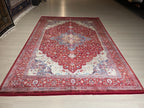 5x8 ft Red Medallion Bamboo Rug, Vintage Area Rug, Traditional Living Room Carpet