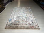 5x8 ft Ivory Tribal Bamboo Rug, Geometric Area Rug, Boho Living Room Carpet