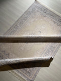 5x8 ft Ivory Navy Blue Bamboo Rug, Medallion Design, Turkish Luxury Carpet