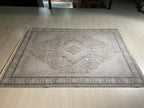 5x8 ft Gray Vintage Bamboo Rug, Distressed Medallion Area Rug, Neutral Living Room Carpet