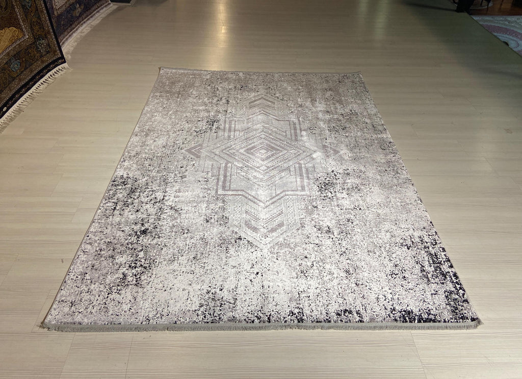5x8 ft Abstract Diamond Bamboo Rug, Neutral Area Rug, Modern Living Room Carpet