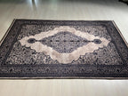 5x8 ft Black Medallion Area Rug, Bamboo Acrylic Rug, Vintage Turkish Living Room Carpet