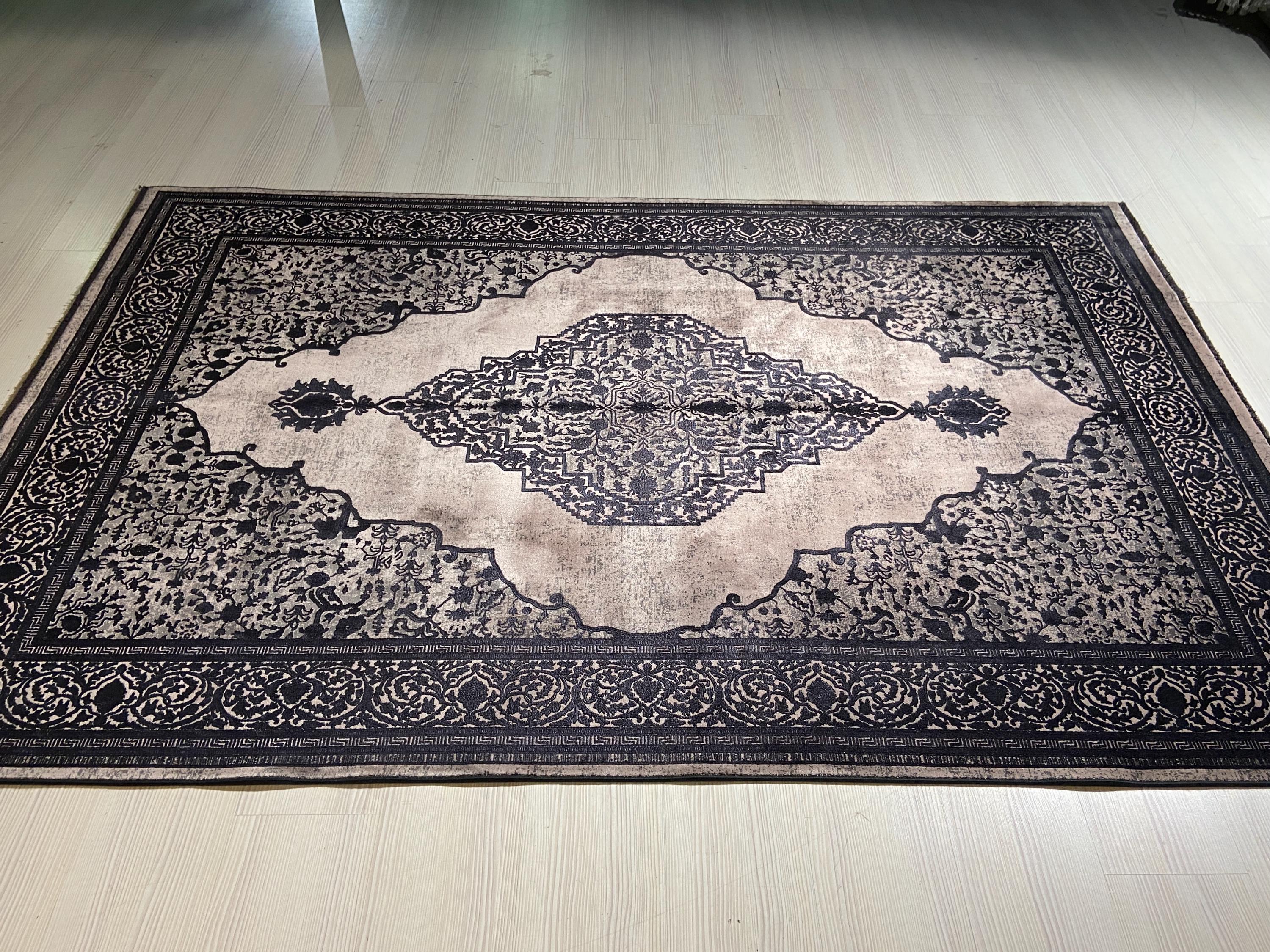 5x8 ft Black Medallion Area Rug, Bamboo Acrylic Rug, Vintage Turkish Living Room Carpet