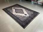 5x8 ft Black Medallion Area Rug, Bamboo Acrylic Rug, Vintage Turkish Living Room Carpet